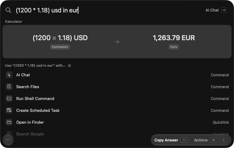 Inline calculator with currency conversion