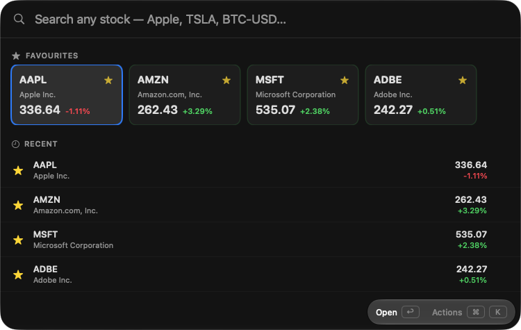 A Stock Quotes plugin rendered in the OneCast palette